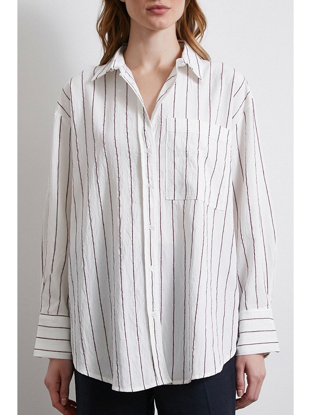Çizgili Cepli Gömlek Bordo-1