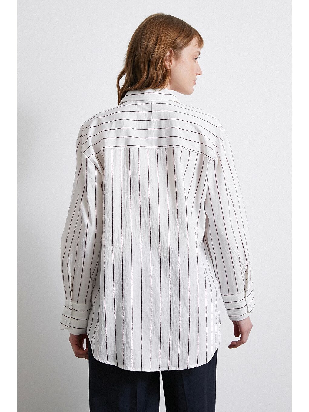 Çizgili Cepli Gömlek Bordo-2