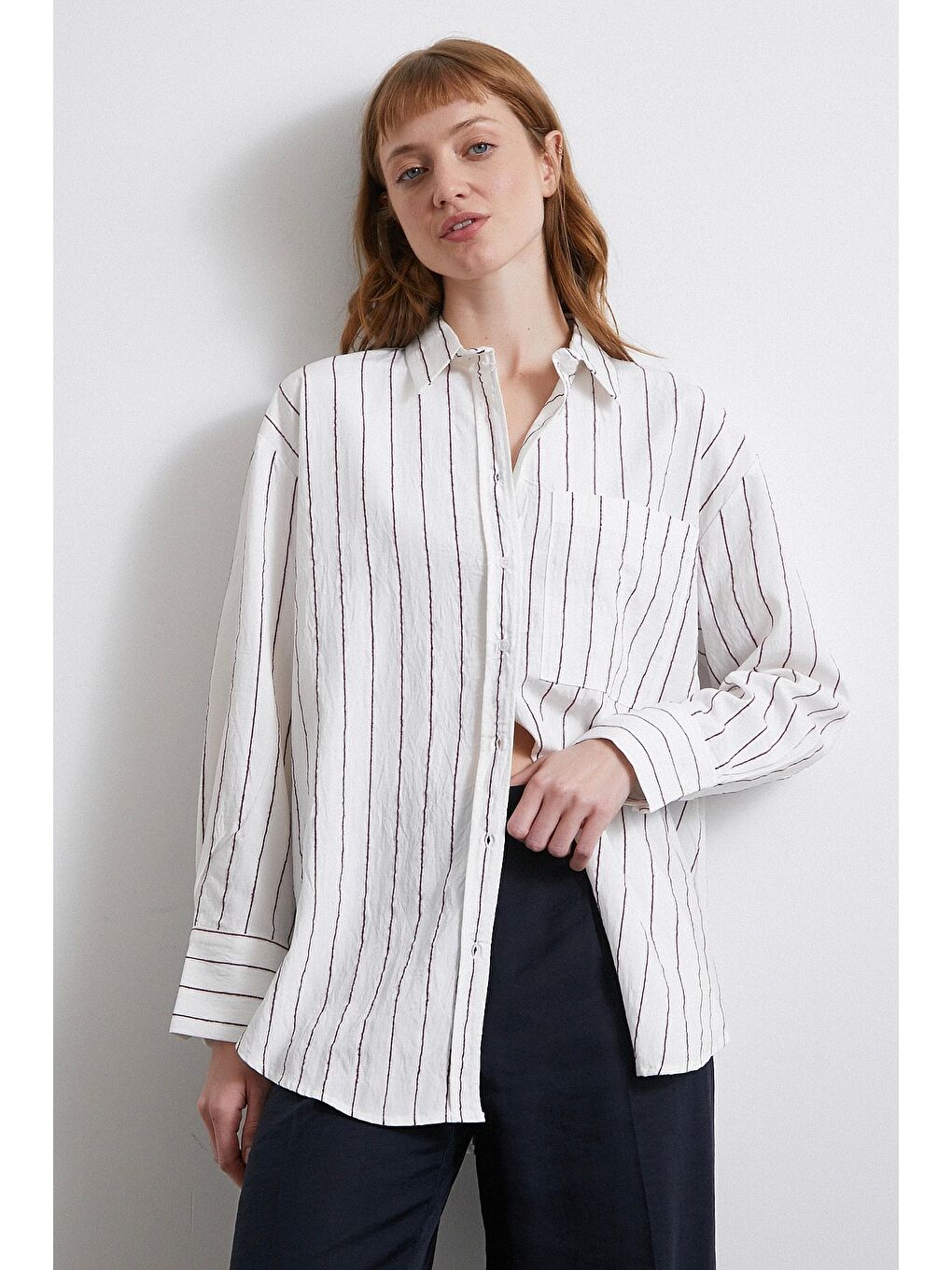 Çizgili Cepli Gömlek Bordo-3