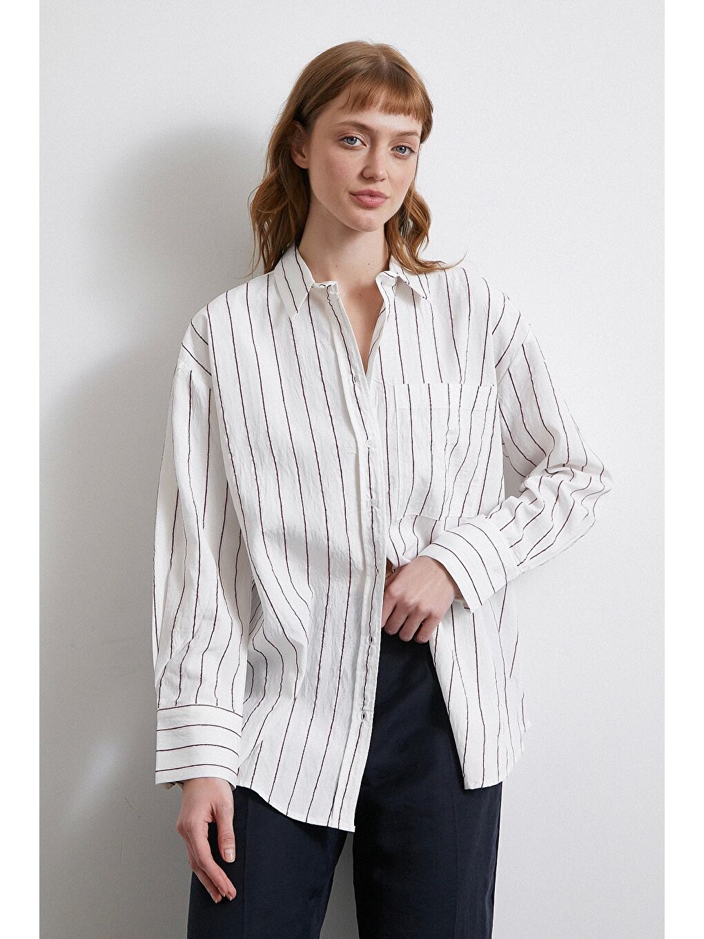 Çizgili Cepli Gömlek Bordo-4