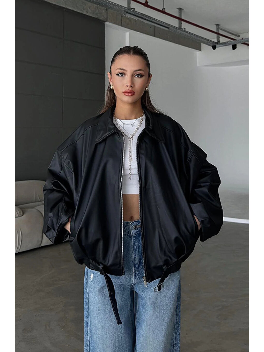 Kadın Siyah Deri Ceket 2788