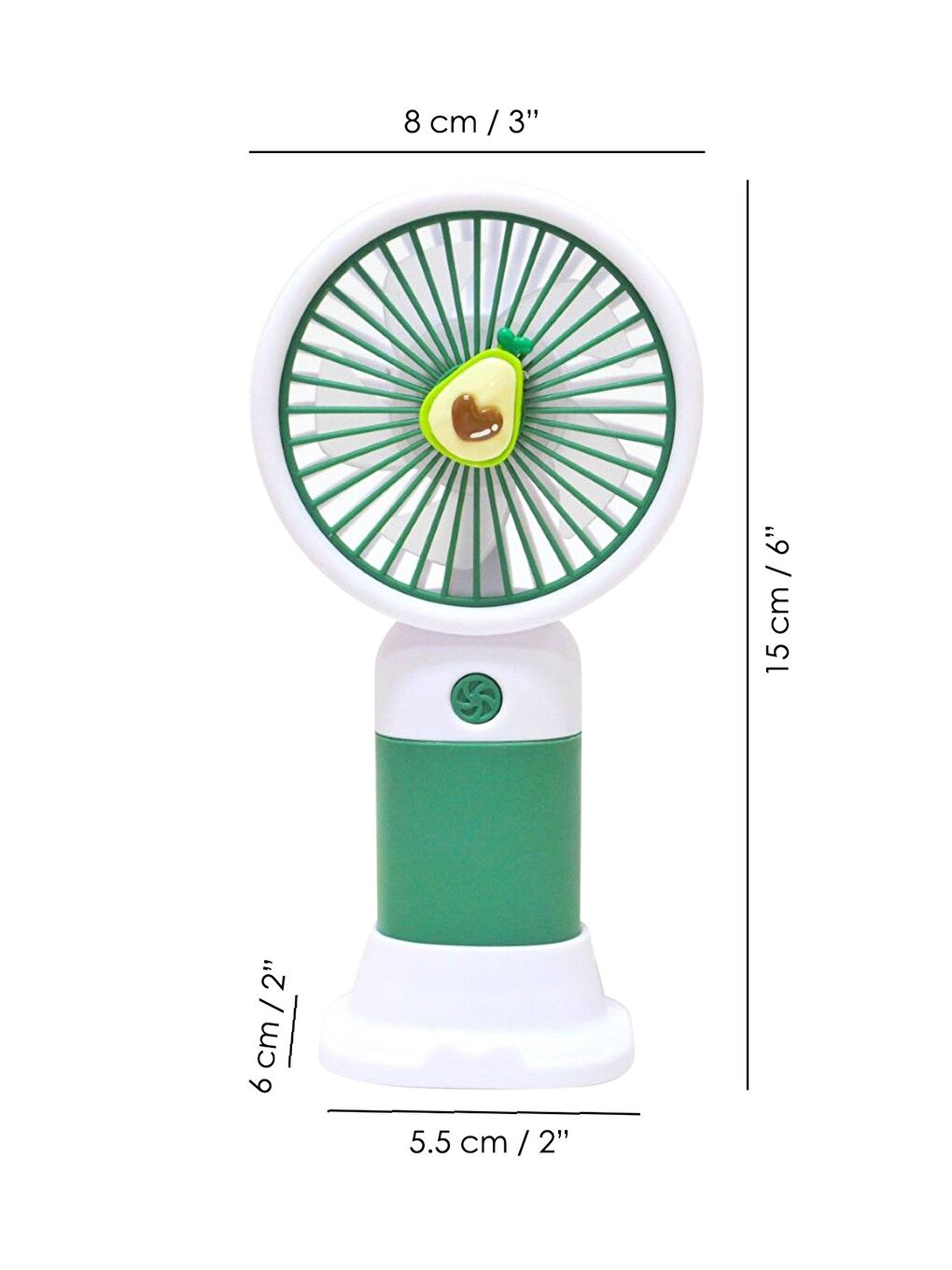 Avokado Figürlü Şarjlı El Fanı - Standlı Taşınabilir Şarj Edilebilir Soğutucu Mini Masa Fanı Yeşil-4