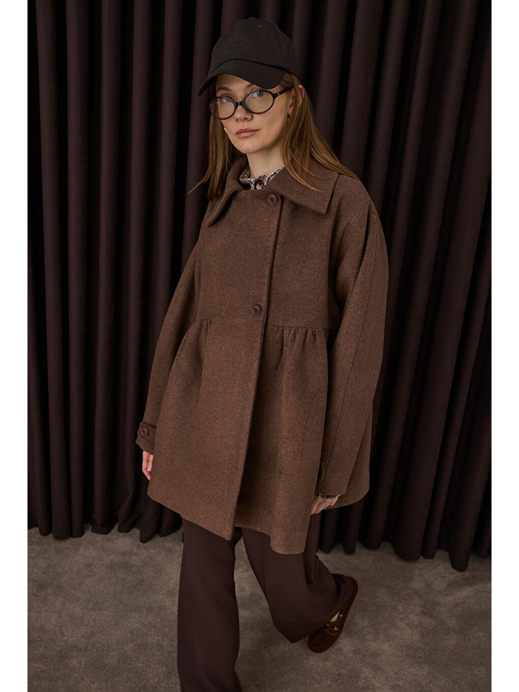 Kahverengi Büzgü Detaylı Kaban Camel-2