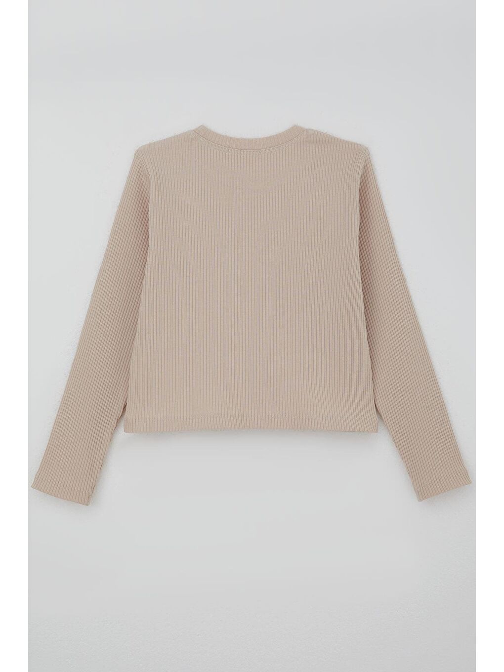 Kız Çocuk Uzun Kollu Tişört Kelebek Arma Detaylı Pullu İncili Bej (8-14 Yaş)-1