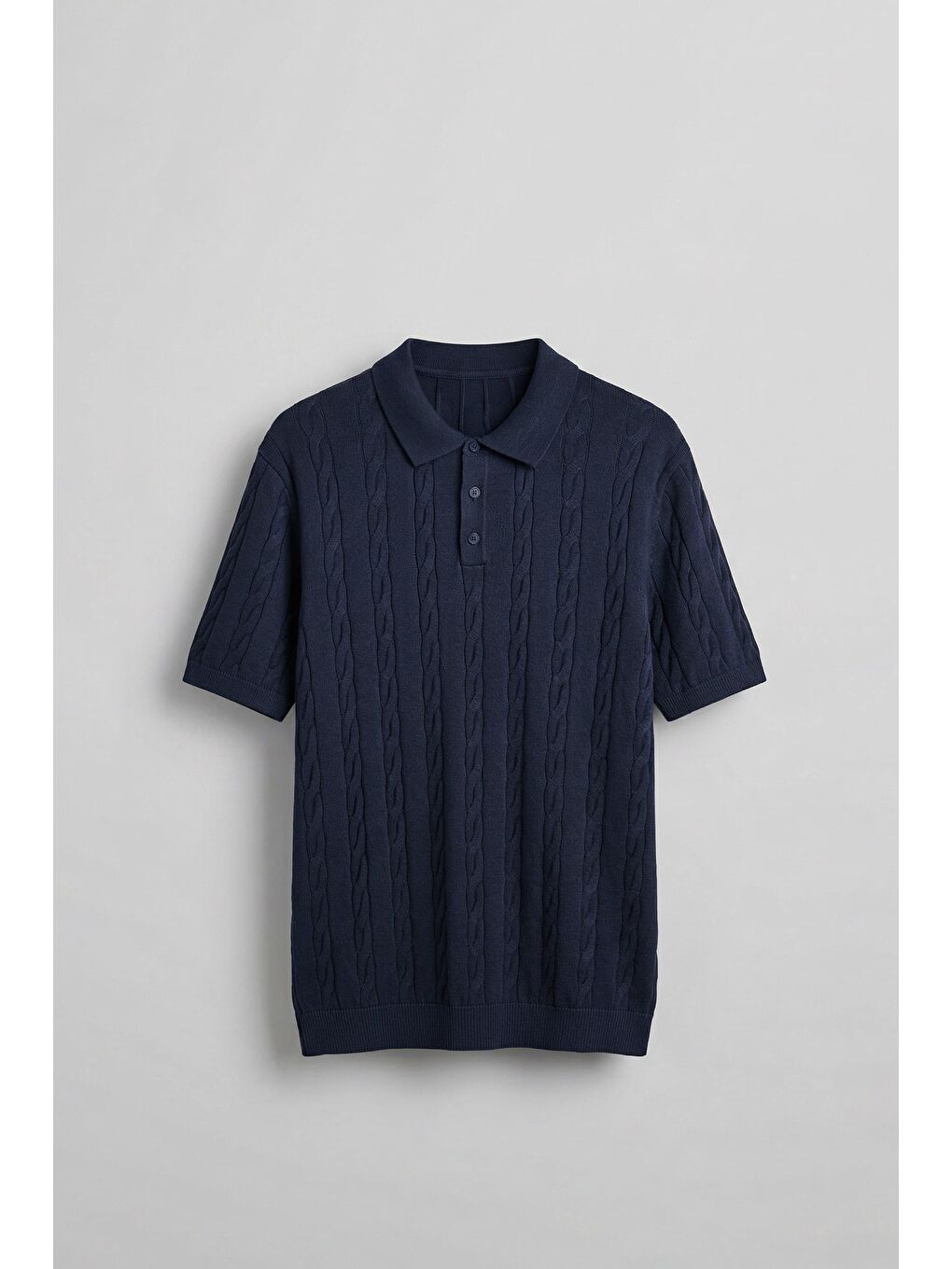 Erkek Regular Fit Saç Örgü Pamuklu Triko Polo Yaka T-Shirt Lacivert