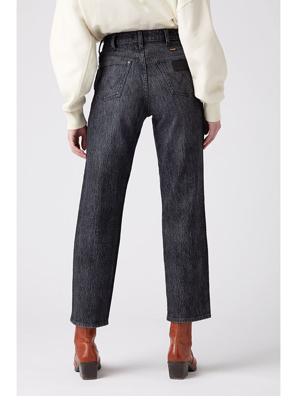 Gri Mom Fit Denim Yüksek Bel Jean Jean Pantolon-1