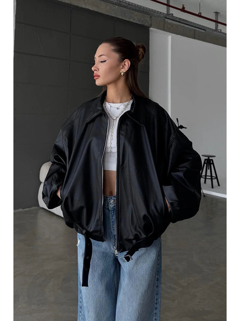 Kadın Siyah Deri Ceket 2788-1