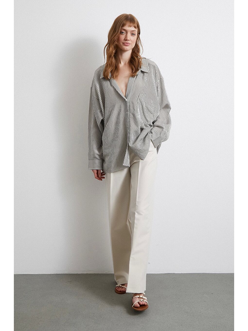 Yarasa Kol Çizgili Gömlek Haki-1