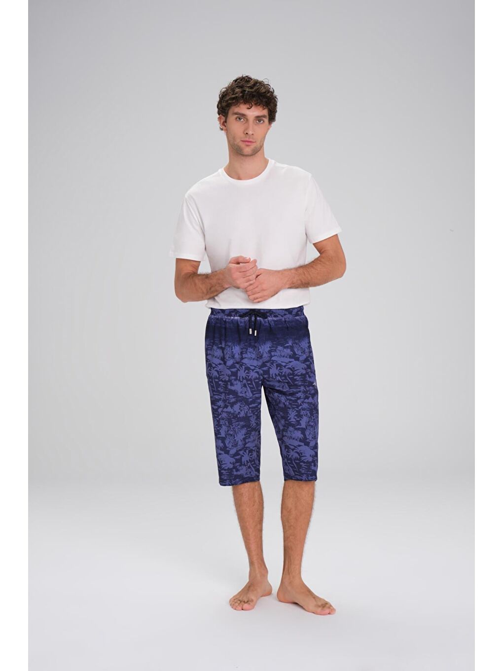 Desenli Lacivert Uzun Erkek Havuz Ve Deniz Şortu 2414