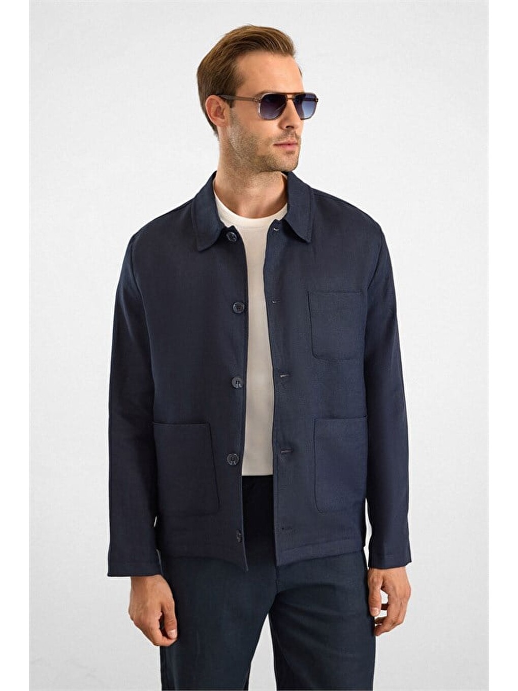 Lacivert Regular Bebe Yaka Düz Poplin Torba Cep 4 Drop Spor Ceket