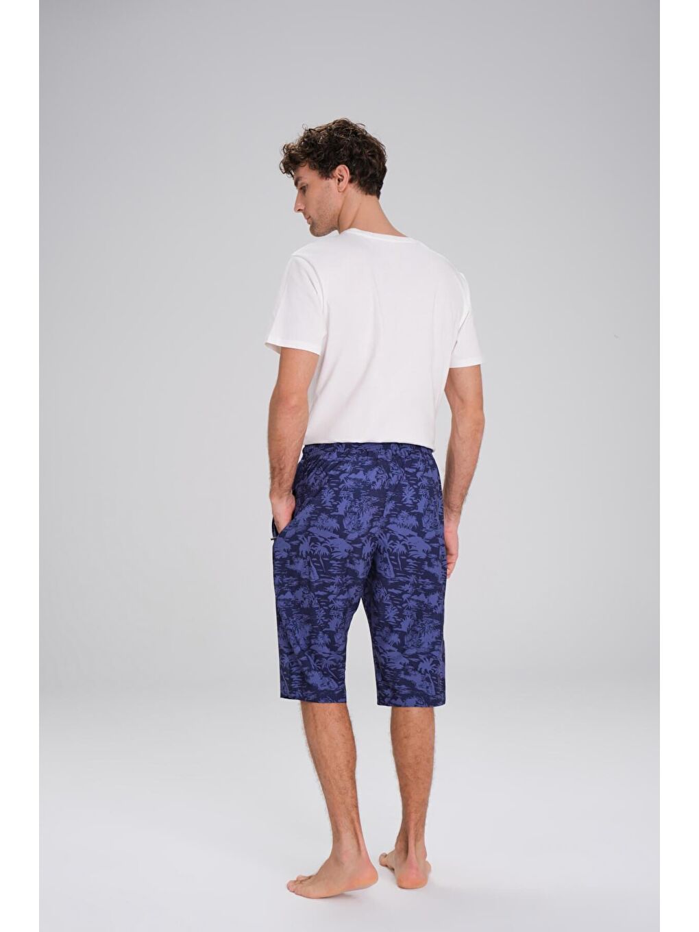 Desenli Lacivert Uzun Erkek Havuz Ve Deniz Şortu 2414-1