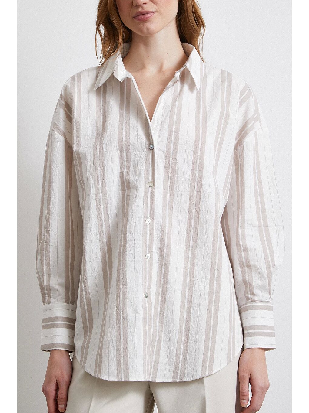 Kahve Çizgili Gömlek Ekru-1