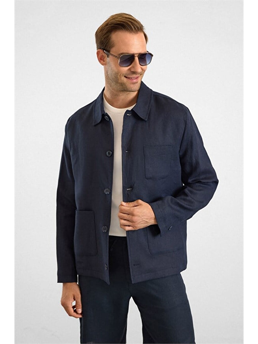Lacivert Regular Bebe Yaka Düz Poplin Torba Cep 4 Drop Spor Ceket-2