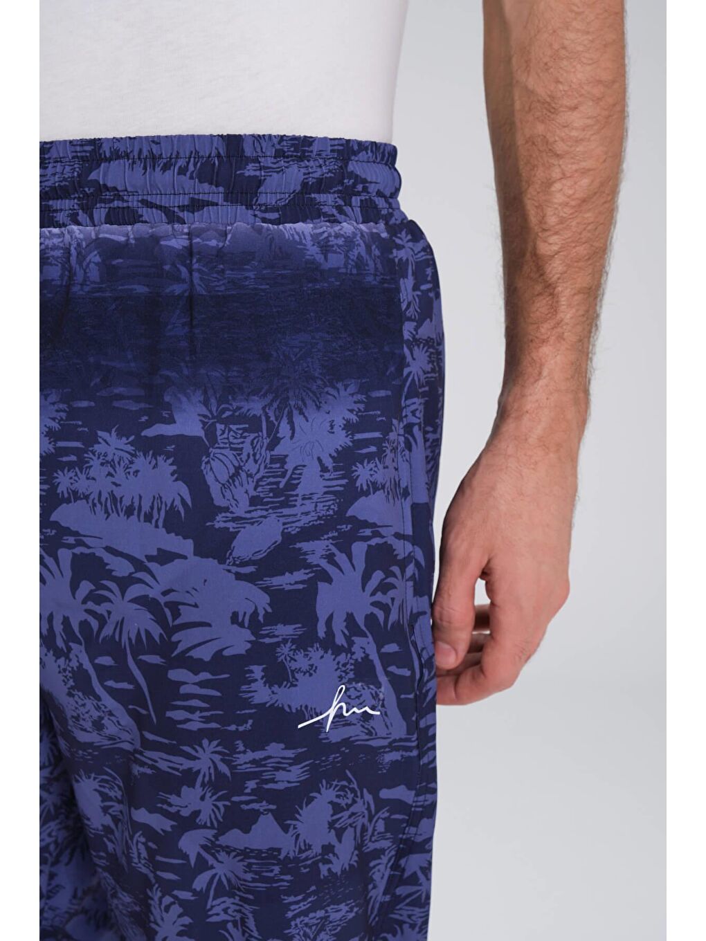 Desenli Lacivert Uzun Erkek Havuz Ve Deniz Şortu 2414-2