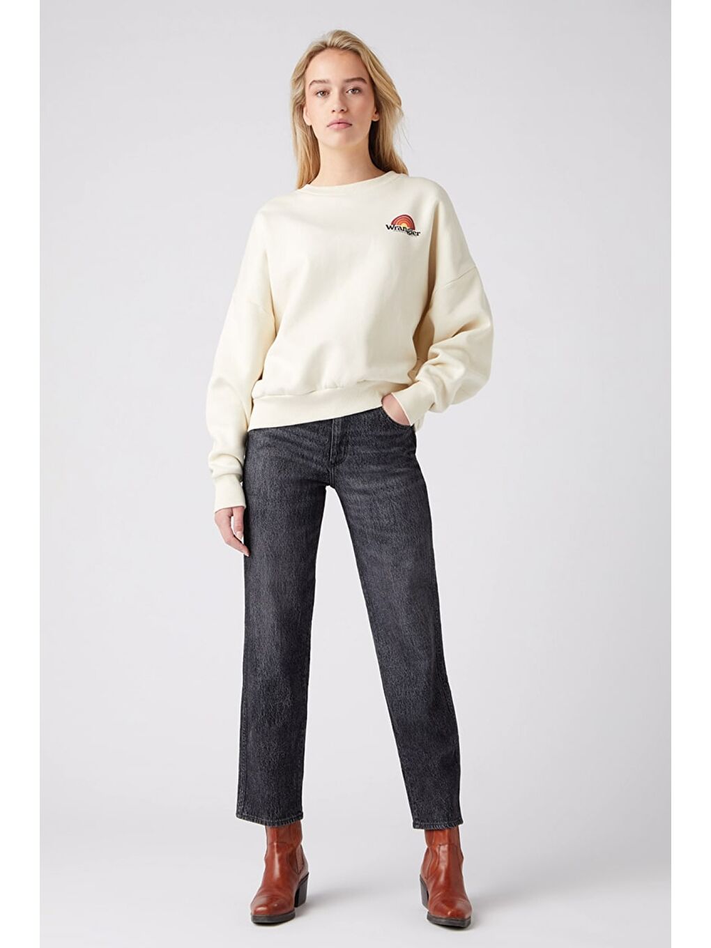 Gri Mom Fit Denim Yüksek Bel Jean Jean Pantolon-2