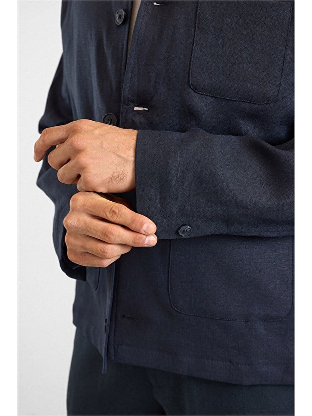 Lacivert Regular Bebe Yaka Düz Poplin Torba Cep 4 Drop Spor Ceket-3