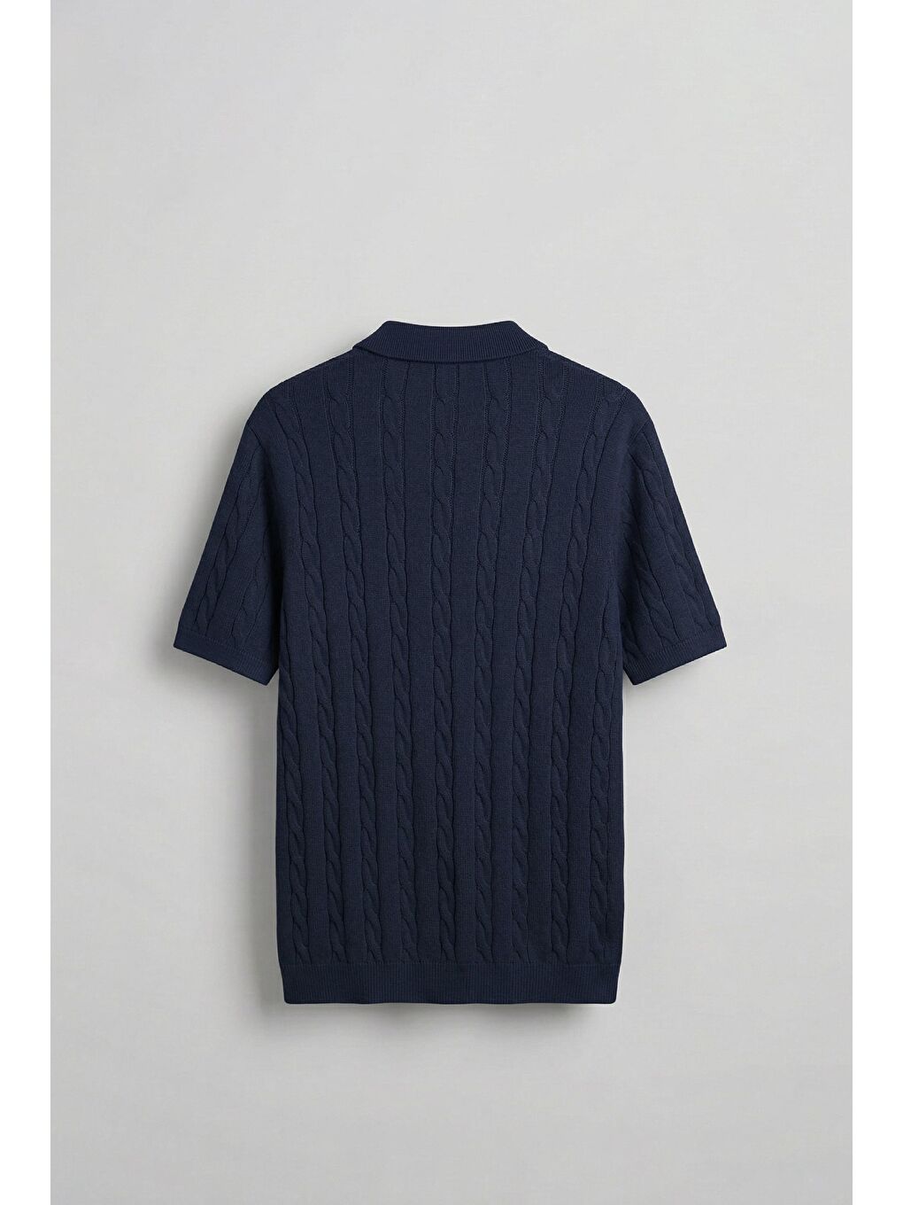 Erkek Regular Fit Saç Örgü Pamuklu Triko Polo Yaka T-Shirt Lacivert-1