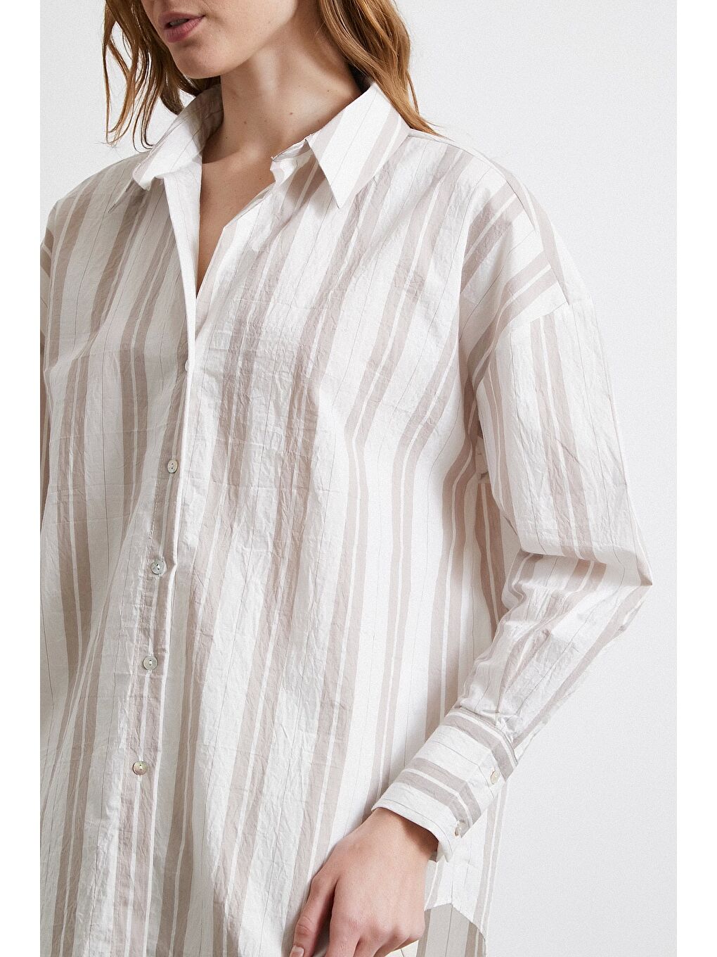 Kahve Çizgili Gömlek Ekru-2