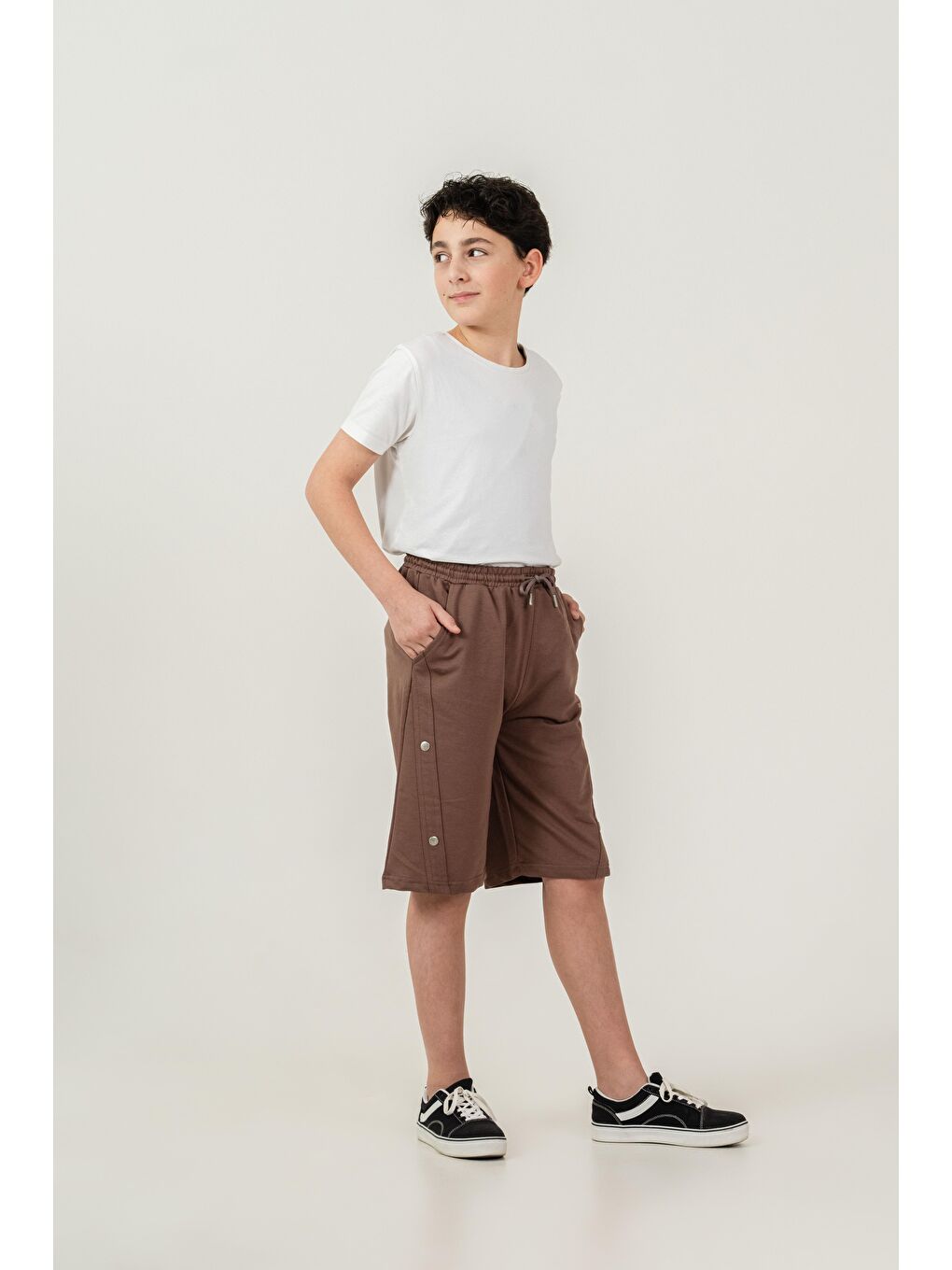 Kahverengi West Coast Baskılı Yanlar Çıtçıtlı Erkek Çocuk Şort-2