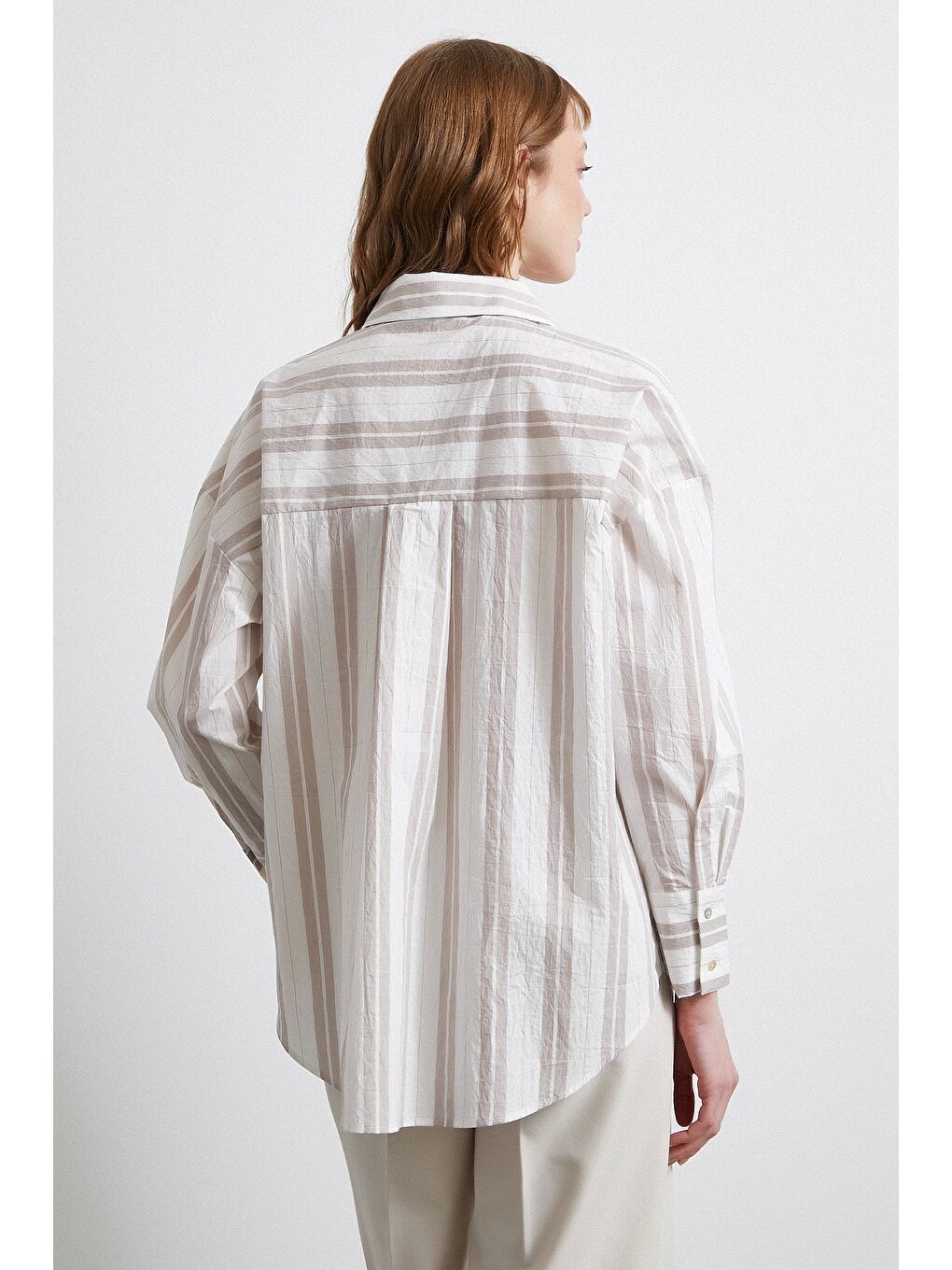 Kahve Çizgili Gömlek Ekru-3