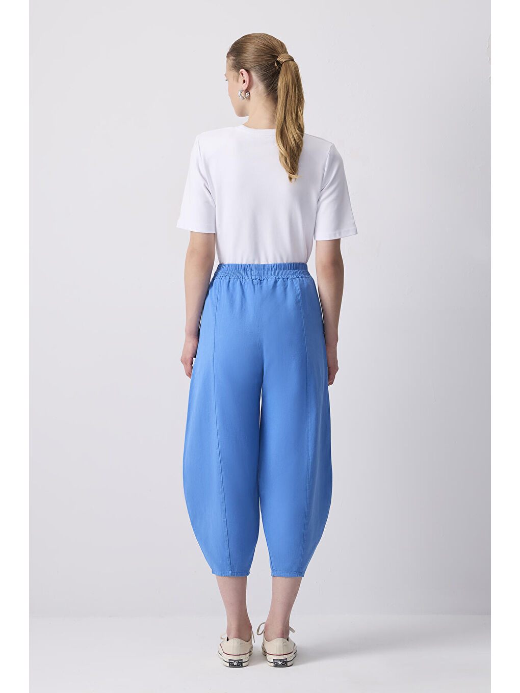 Mavi %100 Pamuklu Beli Lastikli Pantolon-3