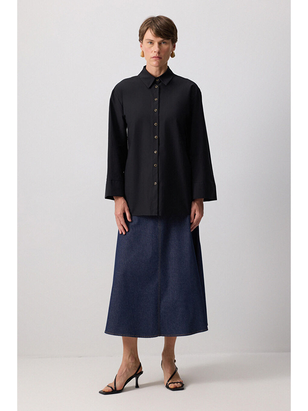 Siyah Kimono Kol Gömlek