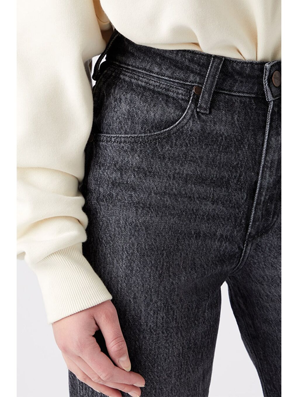 Gri Mom Fit Denim Yüksek Bel Jean Jean Pantolon-3