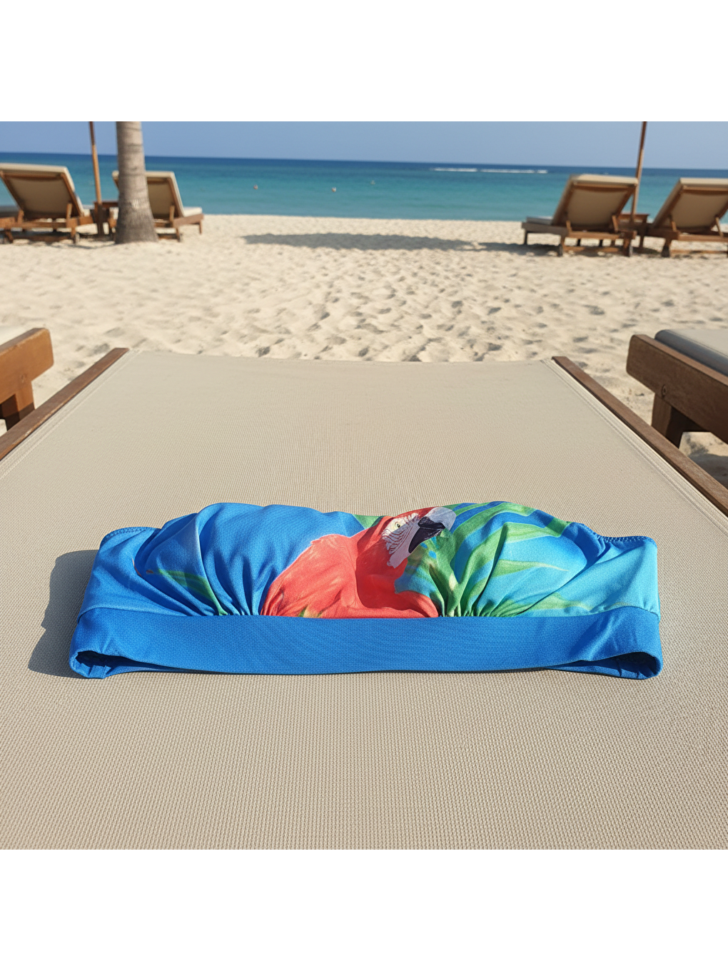 Kadın Plaj Giyim Mavi Renk Baskılı Straplez Bikini Üst Bb2723-1