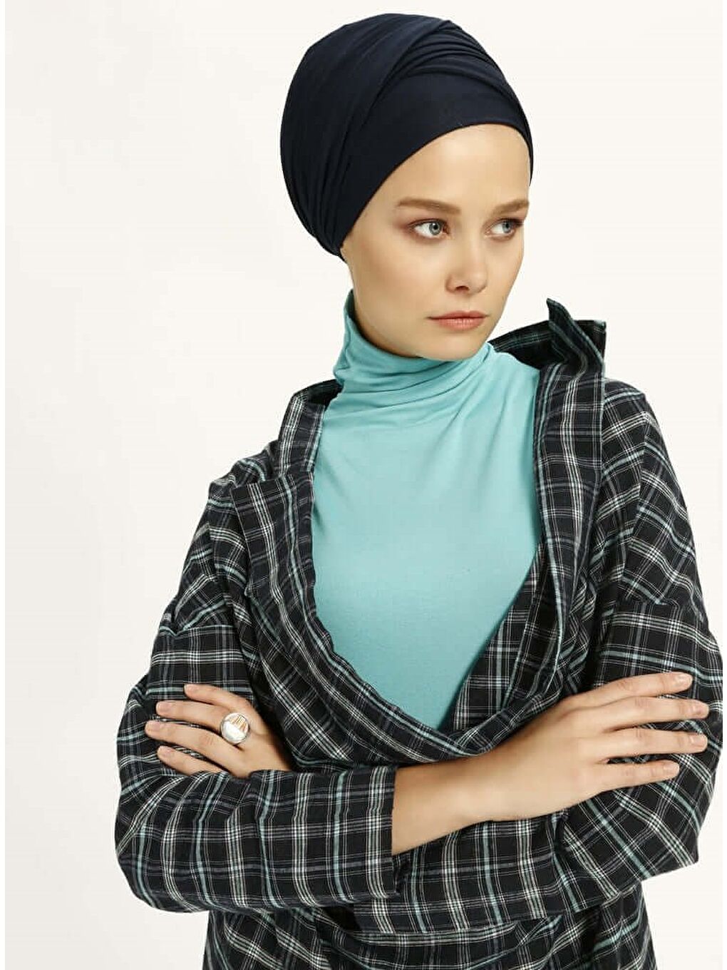 Karışık Kadın İki Parçalı Lacivert Pötikareli Tunik