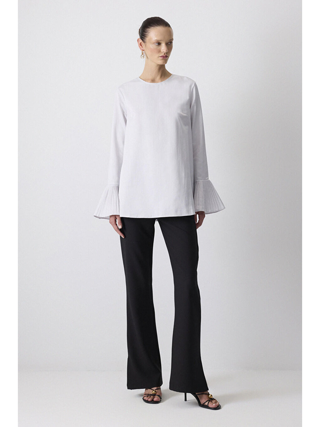 Gri Pileli Manşet Tunik