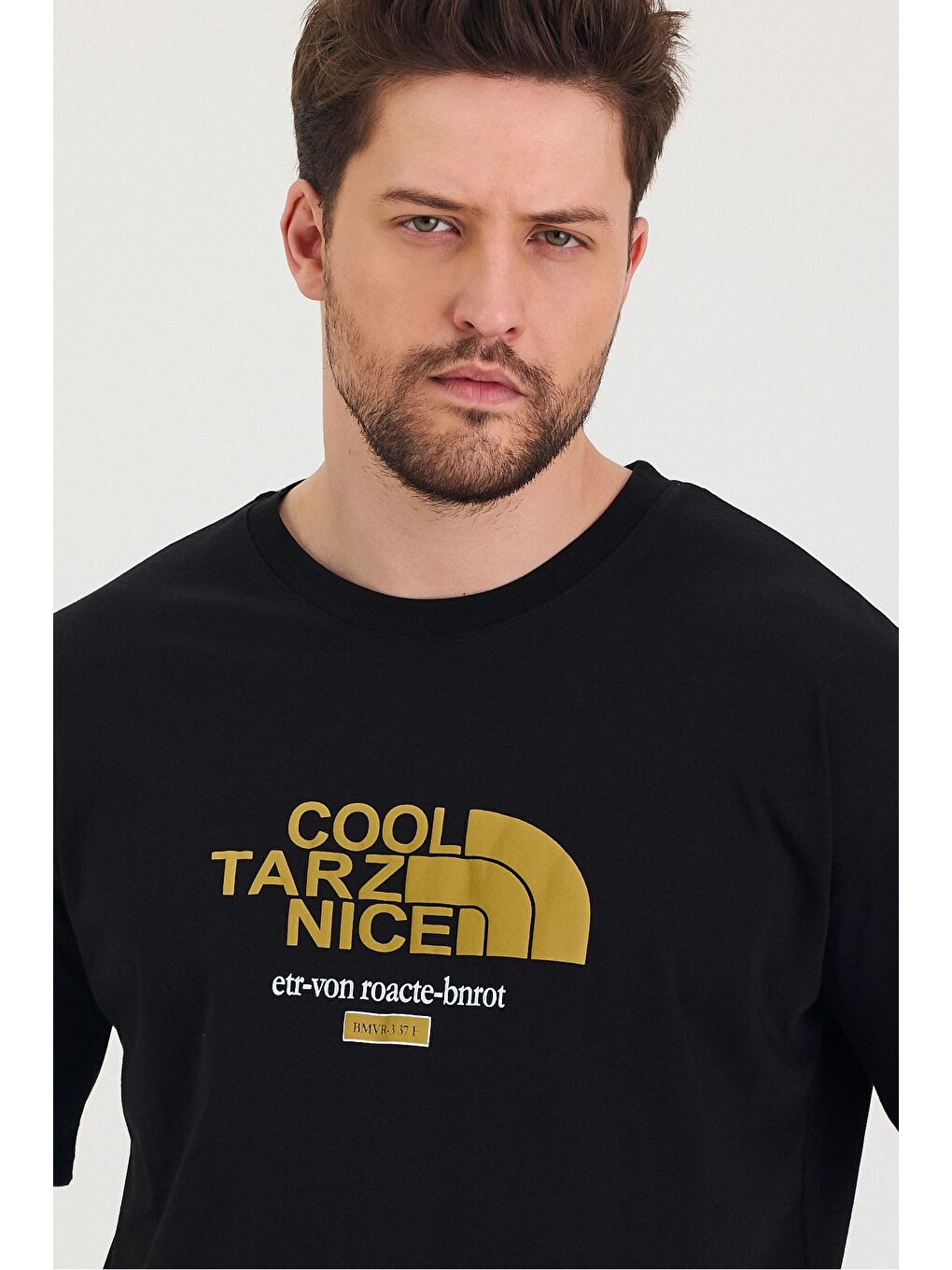 Siyah Bisiklet Yaka Oversize Ayıcık Baskılı Salaş Unisex Tişört-4