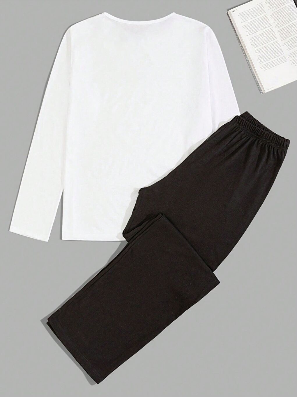 Beyaz Erkek Kedi Baskılı Suprem Kumaş Pijama Takımı-1