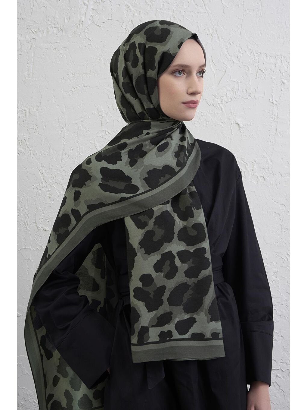 Haki İpek Leopar Şal 3 06-3