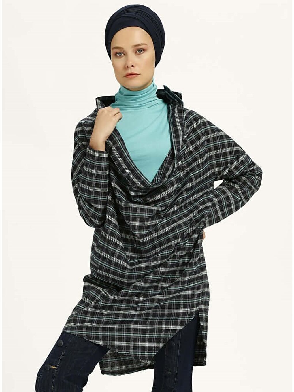 Karışık Kadın İki Parçalı Lacivert Pötikareli Tunik-2