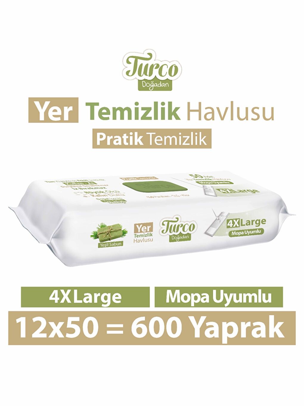 Baby Turco Turco Doğadan Yer Temizlik Havlusu Yeşil Sabun 12x50(600 Yaprak)