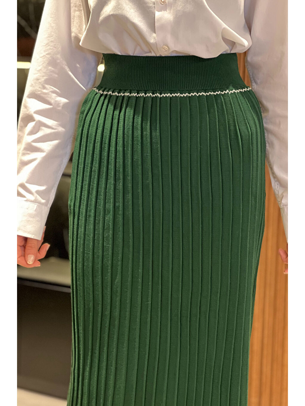 Yeşil Pileli Tesettür Triko Etek-5