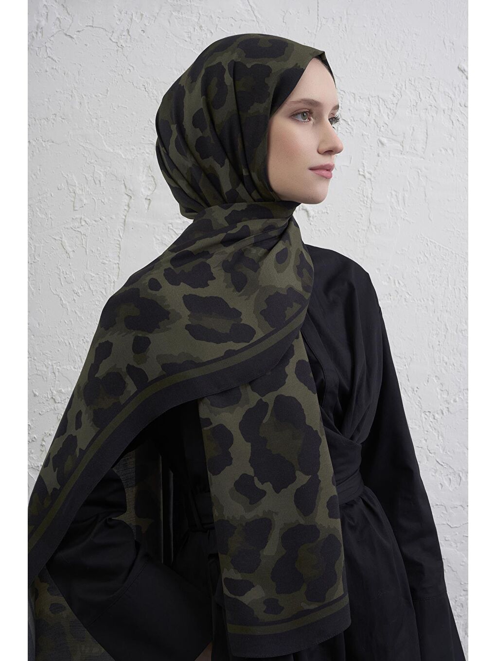 Yeşil İpek Leopar Şal 3 35-1