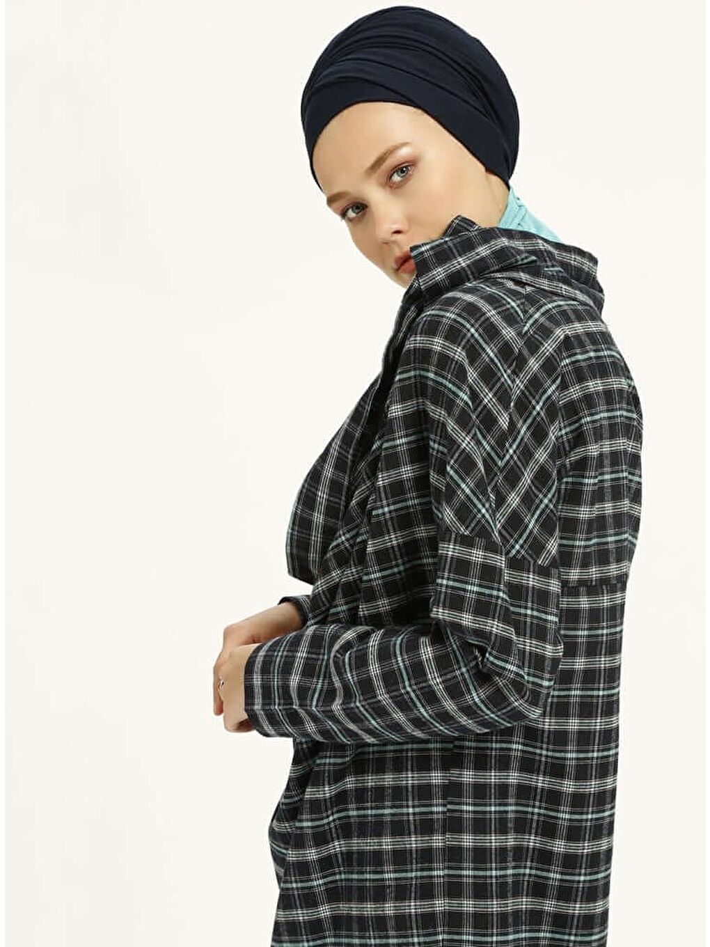 Karışık Kadın İki Parçalı Lacivert Pötikareli Tunik-3