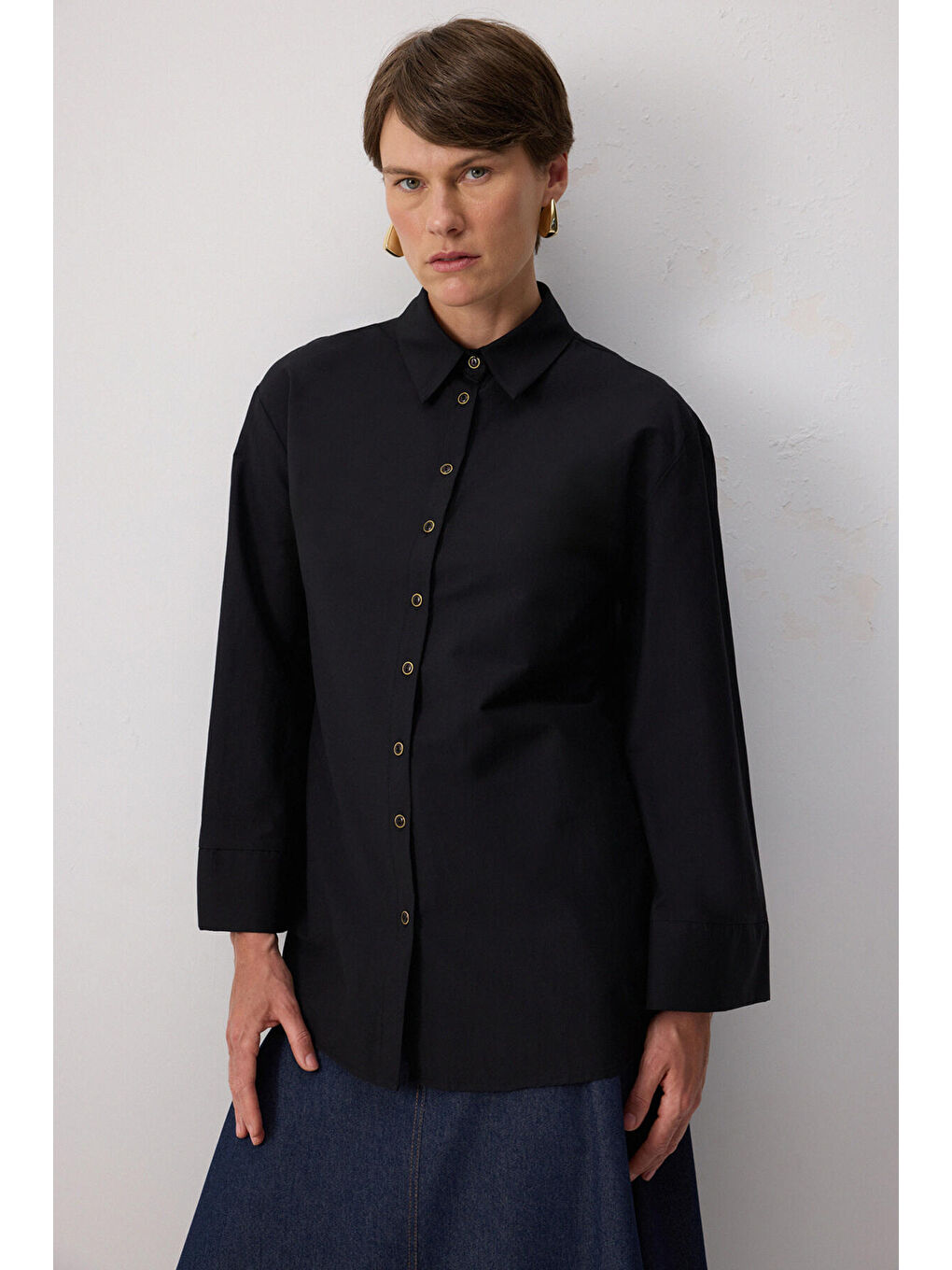 Siyah Kimono Kol Gömlek-1