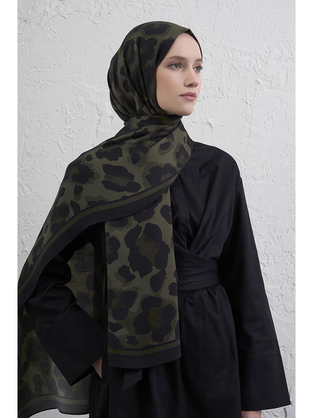 Yeşil İpek Leopar Şal 3 35-2