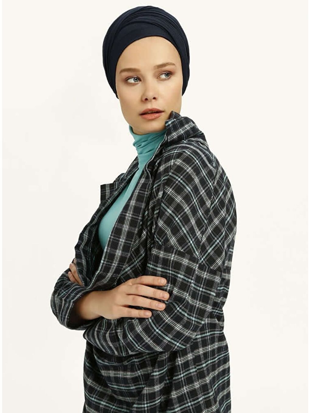 Karışık Kadın İki Parçalı Lacivert Pötikareli Tunik-4