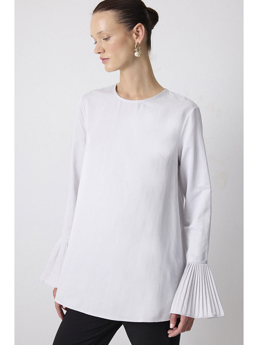 Gri Pileli Manşet Tunik-1