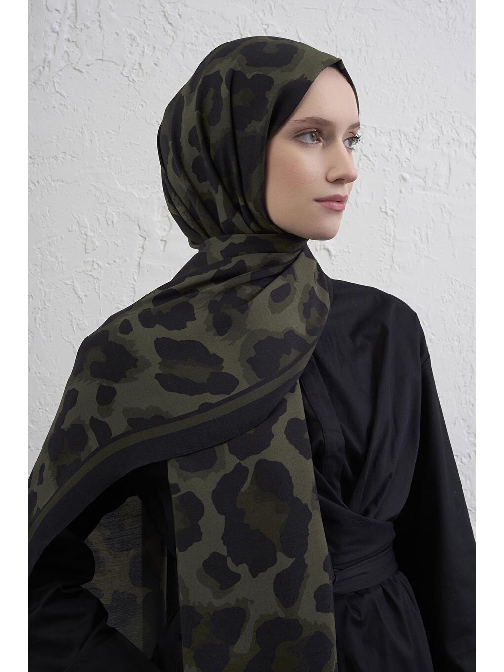 Yeşil İpek Leopar Şal 3 35-3