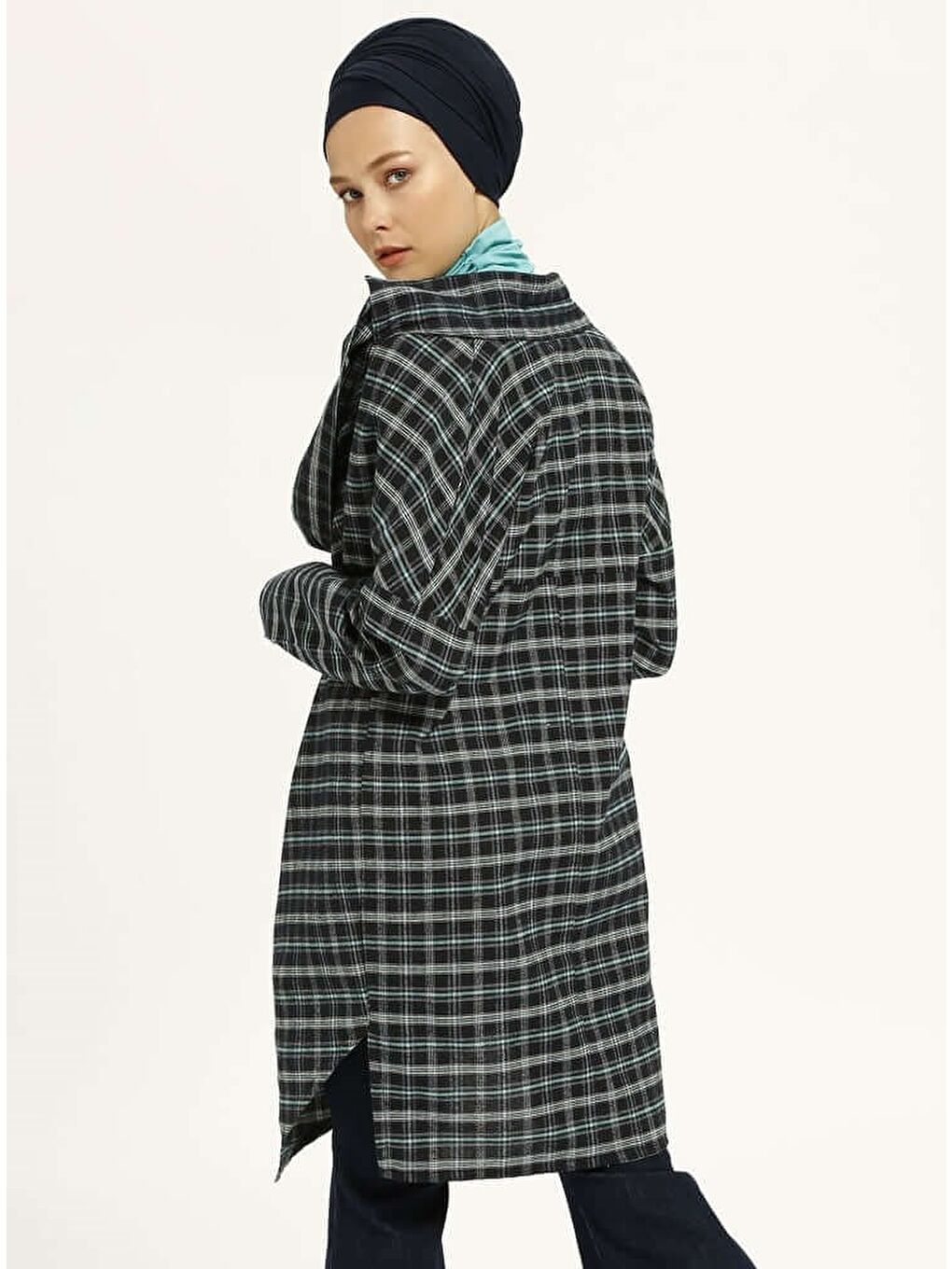 Karışık Kadın İki Parçalı Lacivert Pötikareli Tunik-5