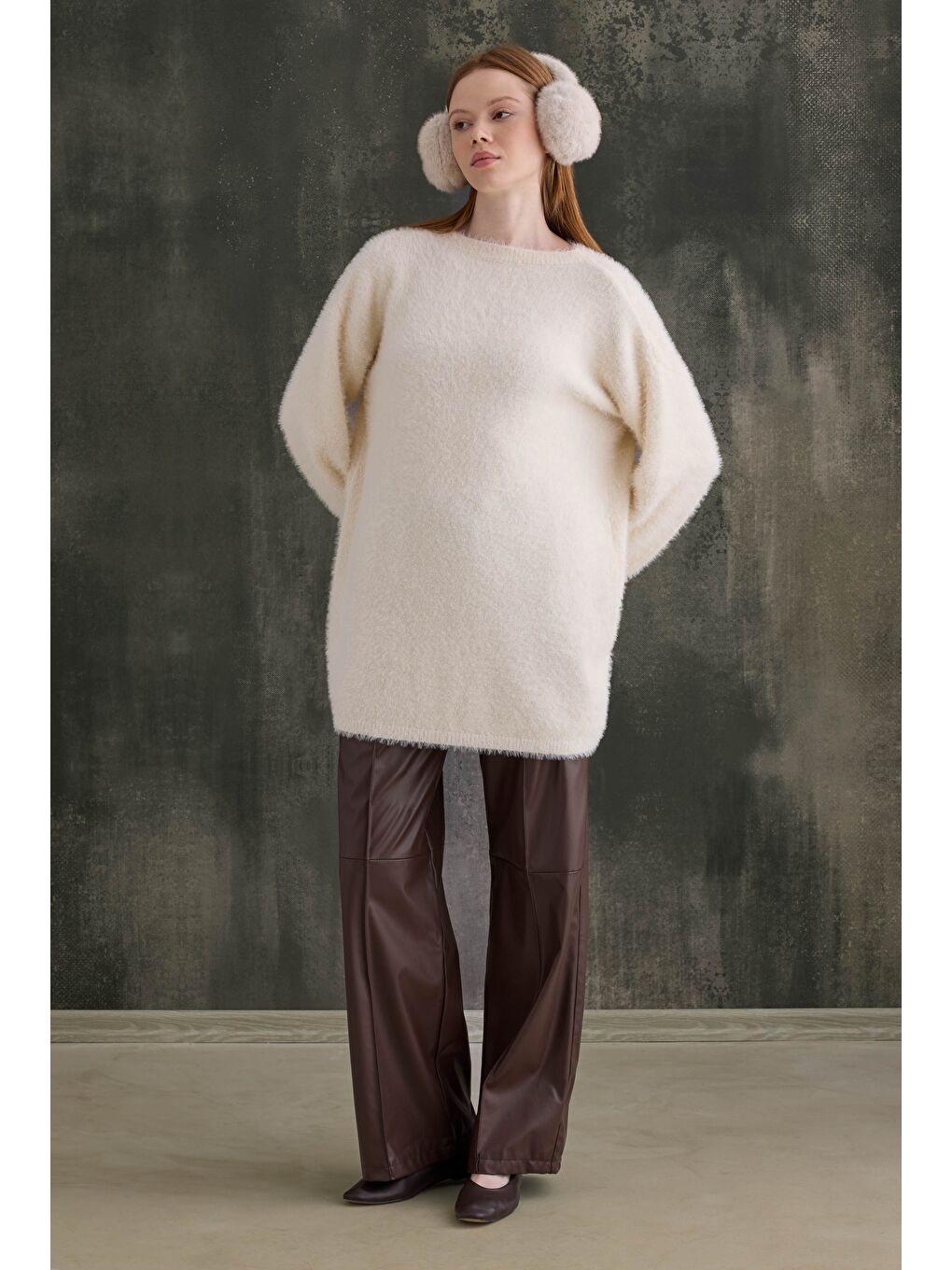 Bej Yumuşak Tüylü Kazak Açık Vanilya