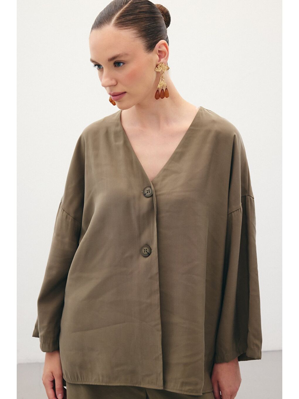 Düğmeli Kimono - Haki-2