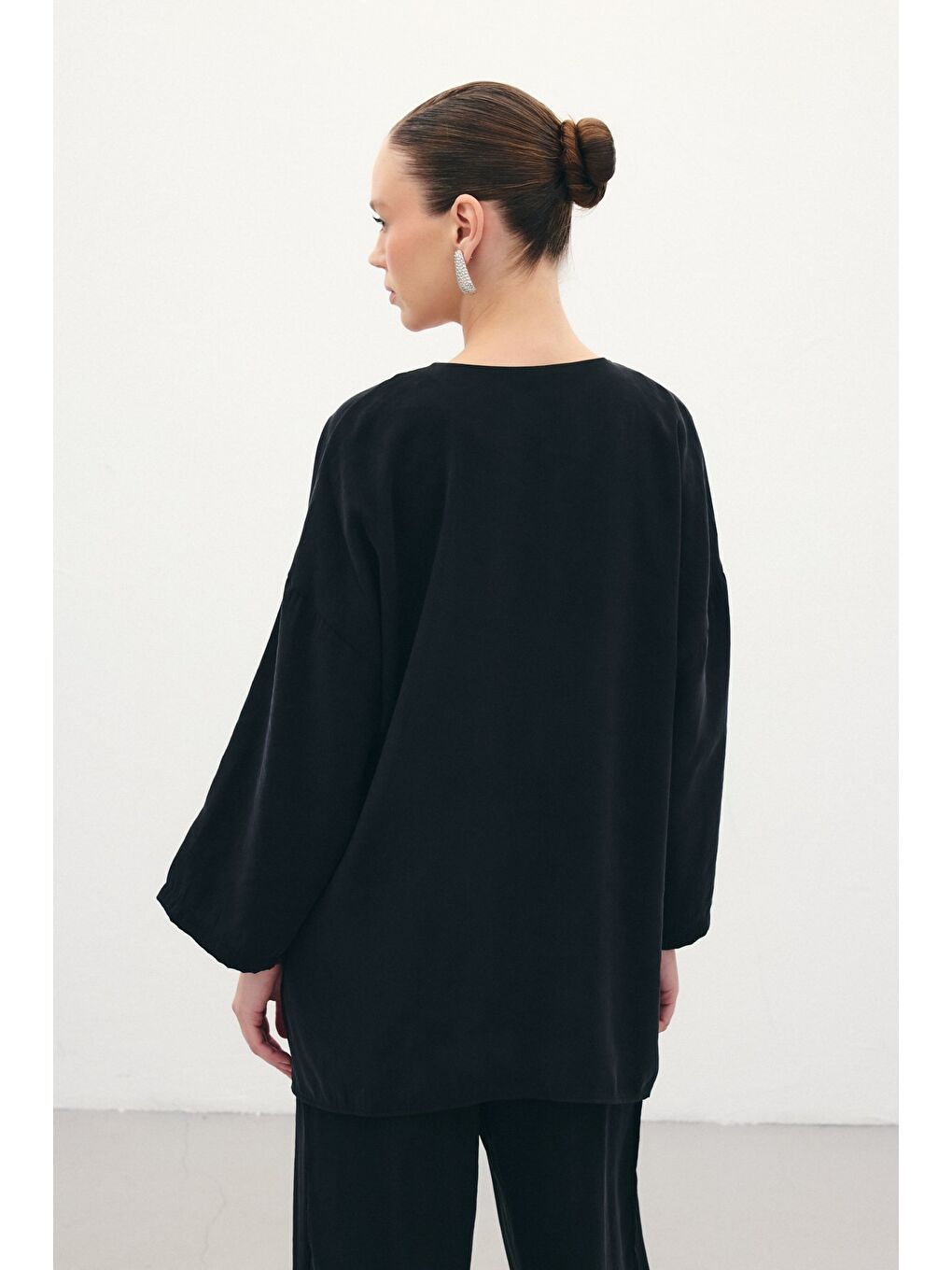 Düğmeli Kimono - Siyah-7