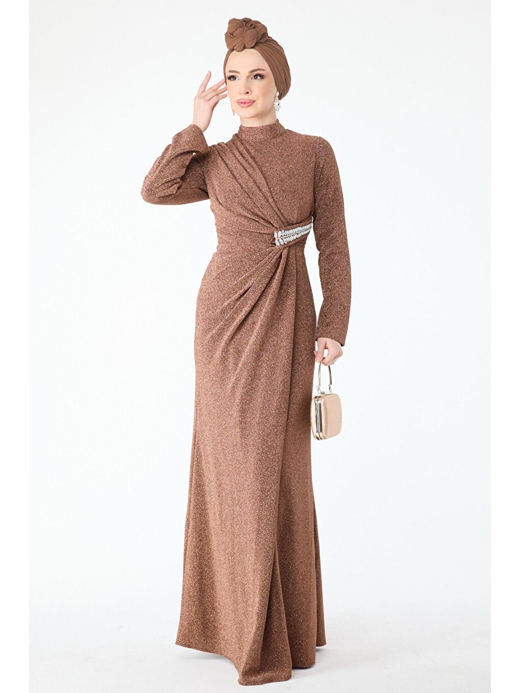 Hakim Yaka Kadın Sarı Abiye Elbise - 24395