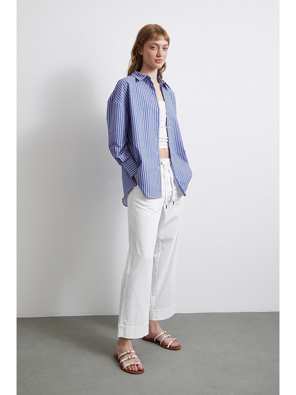 Çizgili Mavi Gömlek Mavi-1