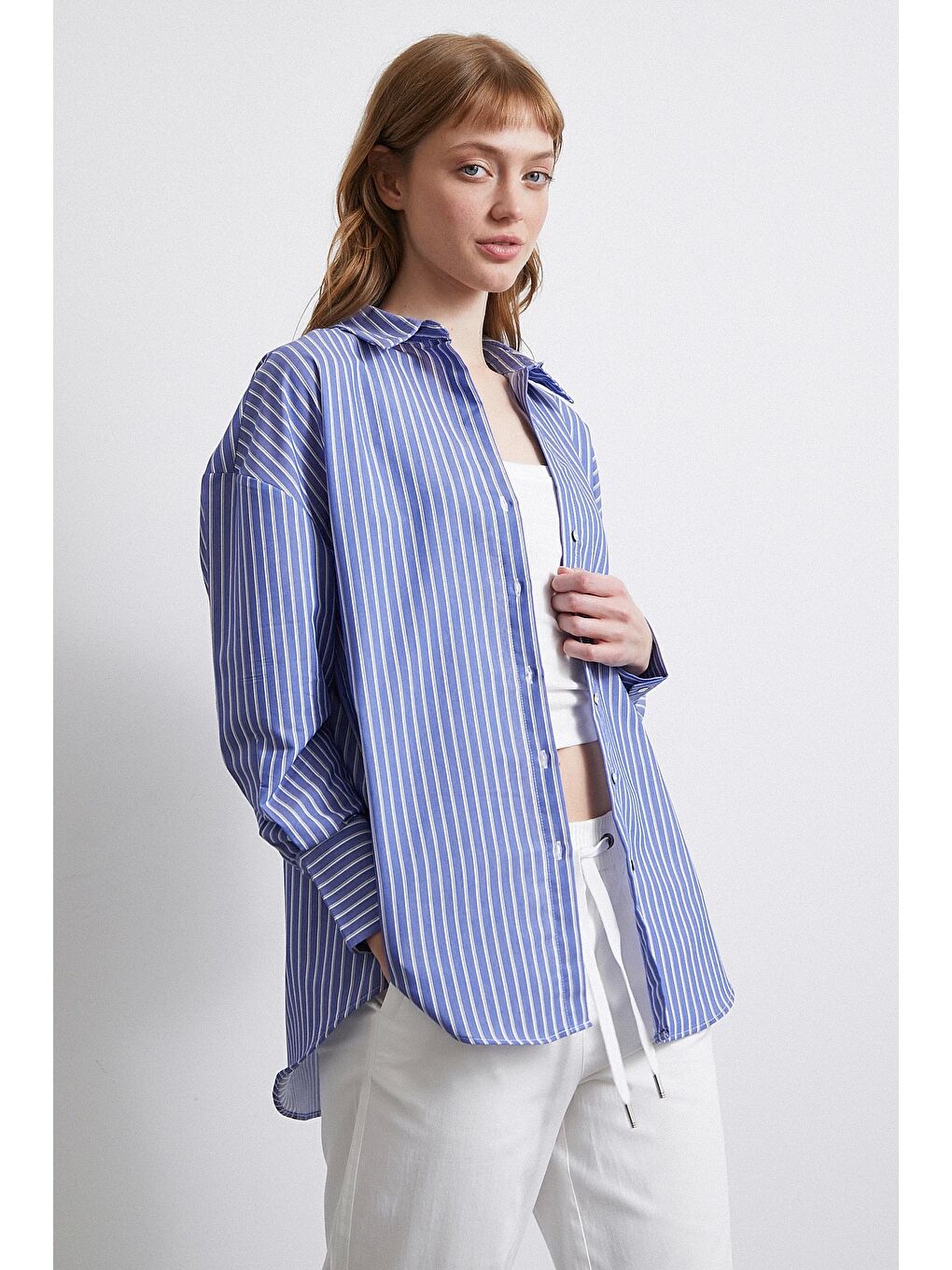 Çizgili Mavi Gömlek Mavi-2